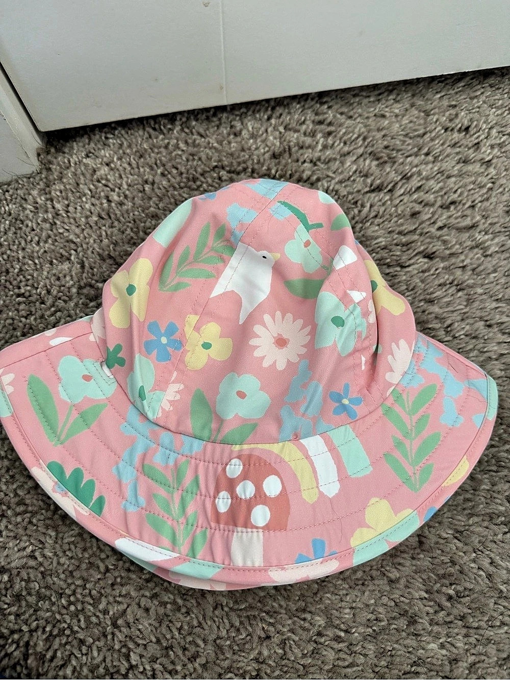 Pottery Barn Kids Floral Sun Hat Pink & White Baby 3-12M Like New